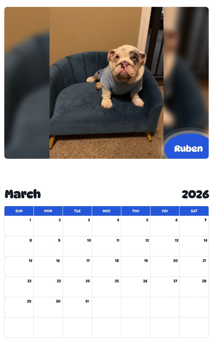 November 2025 - October 2026 Ruben - Pawidols Pet Calendar