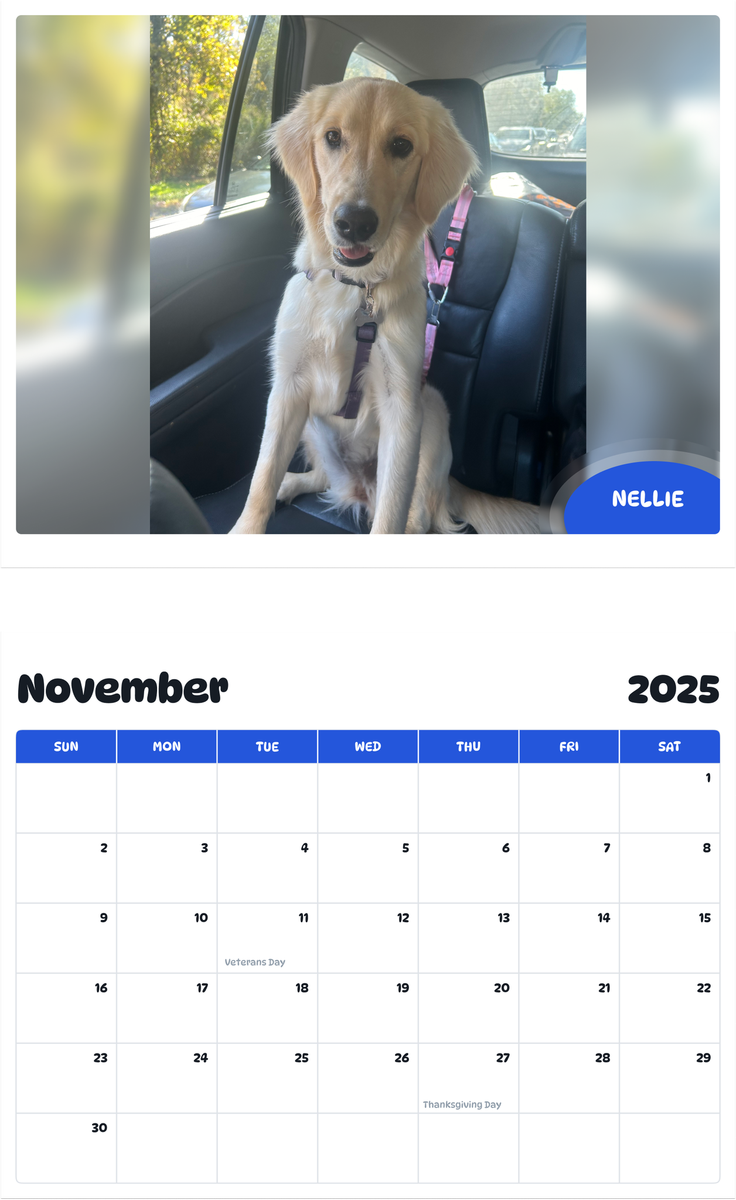 July 2025 - June 2026 Nellie - Pawidols Pet Calendar