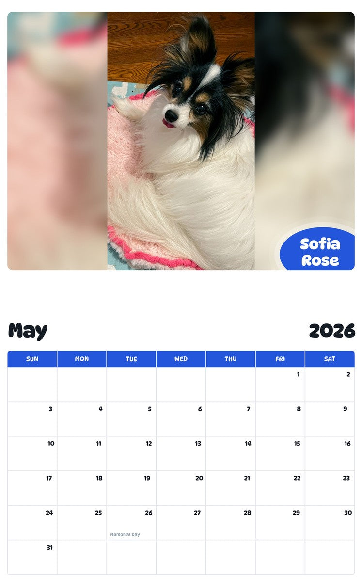 2026 - 2027 Sofia Rose - Pawidols Pet Calendar