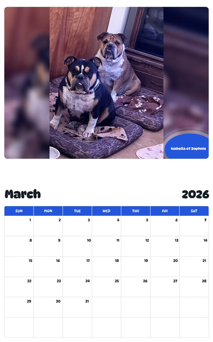 November 2025 - October 2026 Isabella et Daphnie - Pawidols Pet Calendar