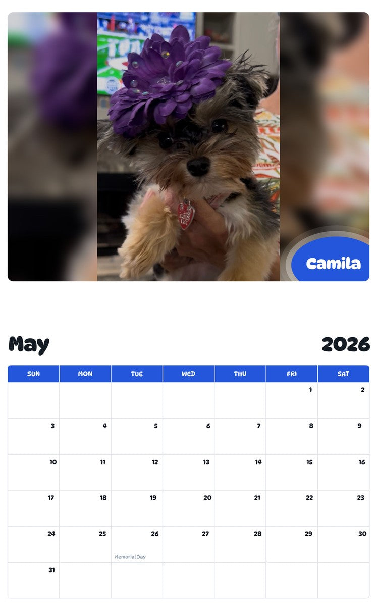 2026 - 2027 Camila - Pawidols Pet Calendar