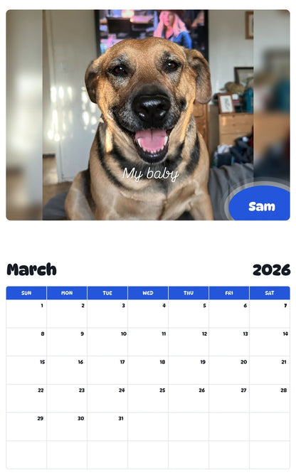 November 2025 - October 2026 Sam - Pawidols Pet Calendar