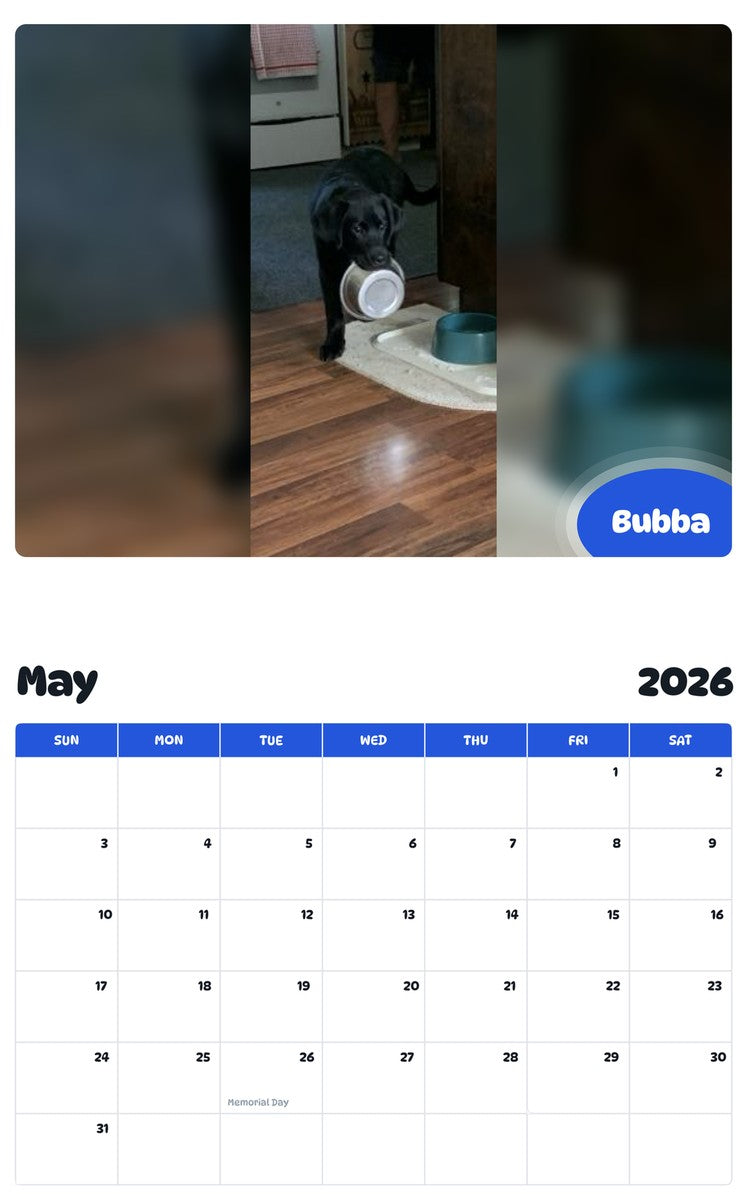 2026 - 2027 Bubba - Pawidols Pet Calendar
