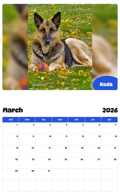 November 2025 - October 2026 Koda - Pawidols Pet Calendar