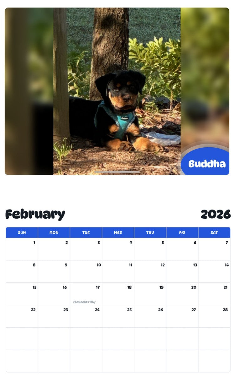 November 2025 - October 2026 Buddha - Pawidols Pet Calendar