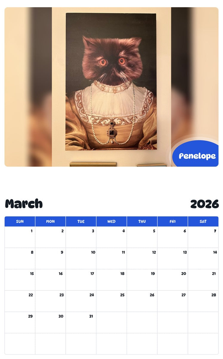 November 2025 - October 2026 Penelope - Pawidols Pet Calendar
