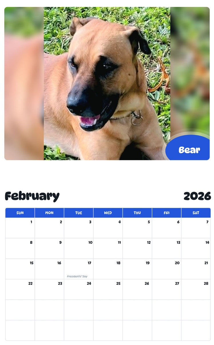 October 2025 - September 2026 Bear - Pawidols Pet Calendar