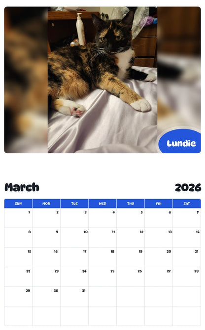 November 2025 - October 2026 Lundie - Pawidols Pet Calendar
