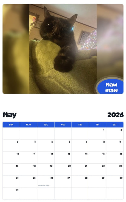 2026 - 2027 Maw maw - Pawidols Pet Calendar