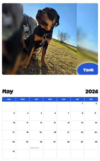 2026 - 2027 Tank - Pawidols Pet Calendar