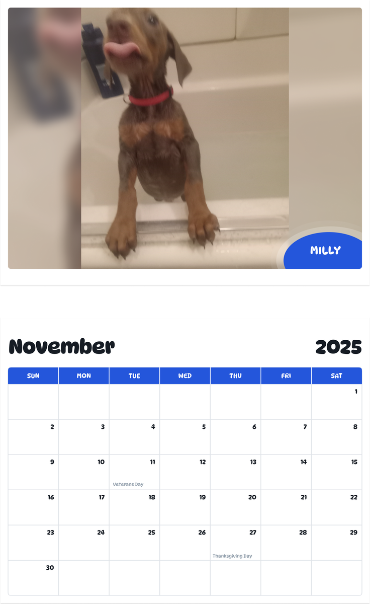 July 2025 - June 2026 Milly - Pawidols Pet Calendar