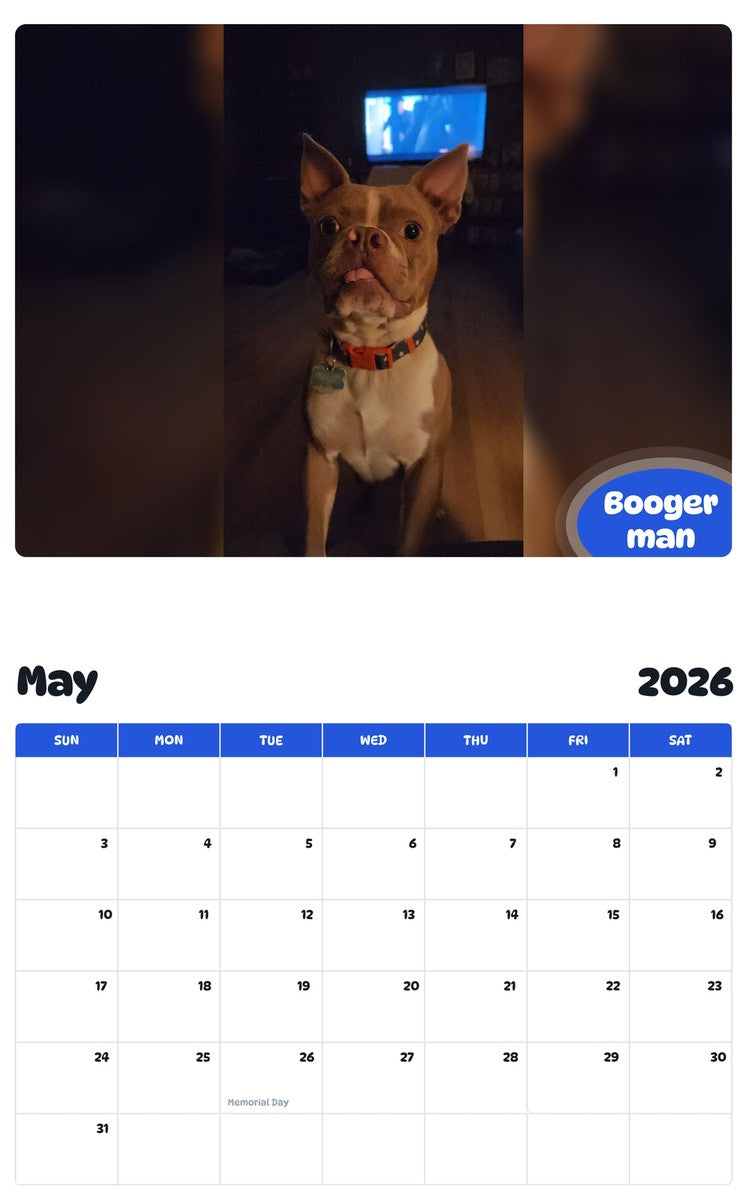2026 - 2027 Booger man - Pawidols Pet Calendar