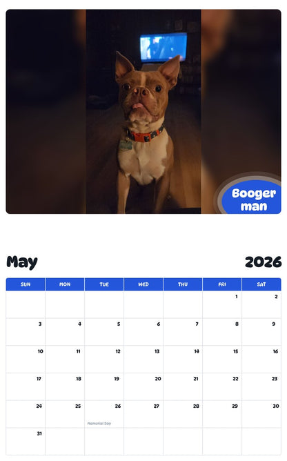 2026 - 2027 Booger man - Pawidols Pet Calendar