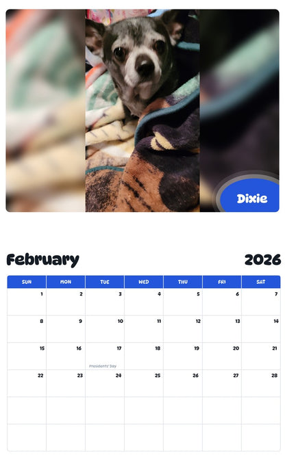 October 2025 - September 2026 Dixie - Pawidols Pet Calendar
