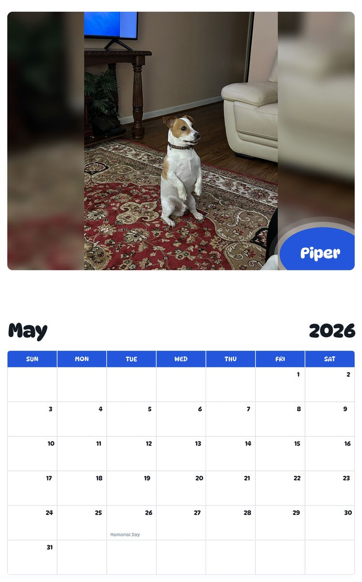 2026 - 2027 Piper - Pawidols Pet Calendar