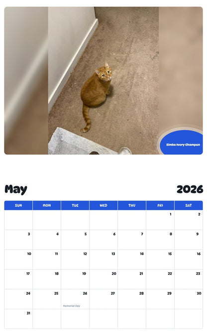2026 - 2027 Simba Ivory Champen - Pawidols Pet Calendar