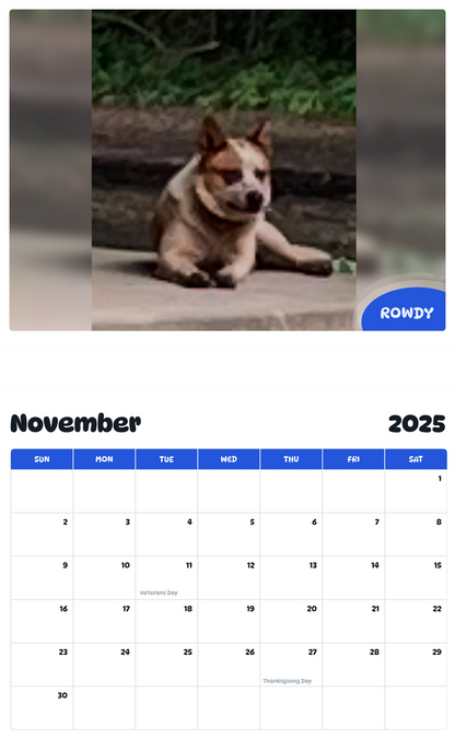 July 2025 - June 2026 Rowdy - Pawidols Pet Calendar