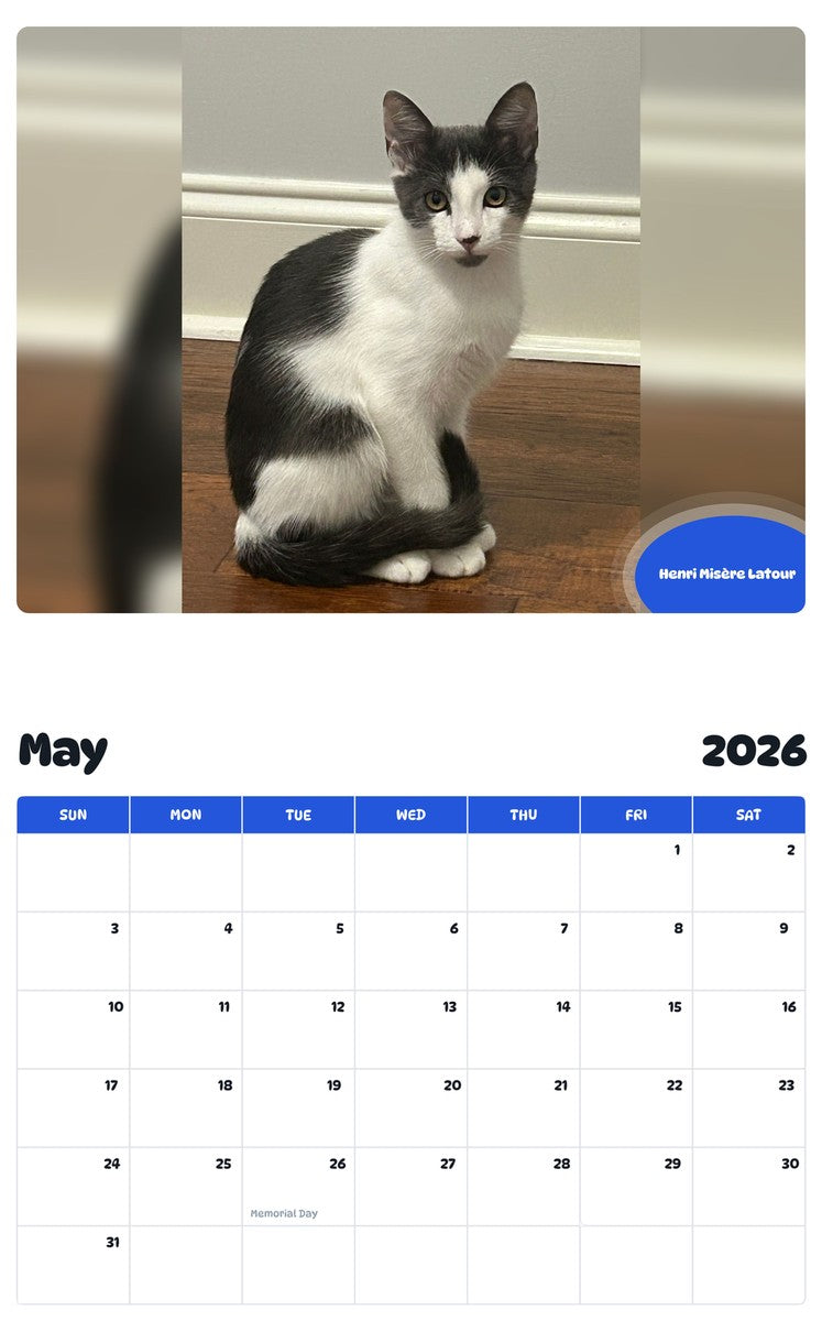 2026 - 2027 Henri Misère Latour - Pawidols Pet Calendar