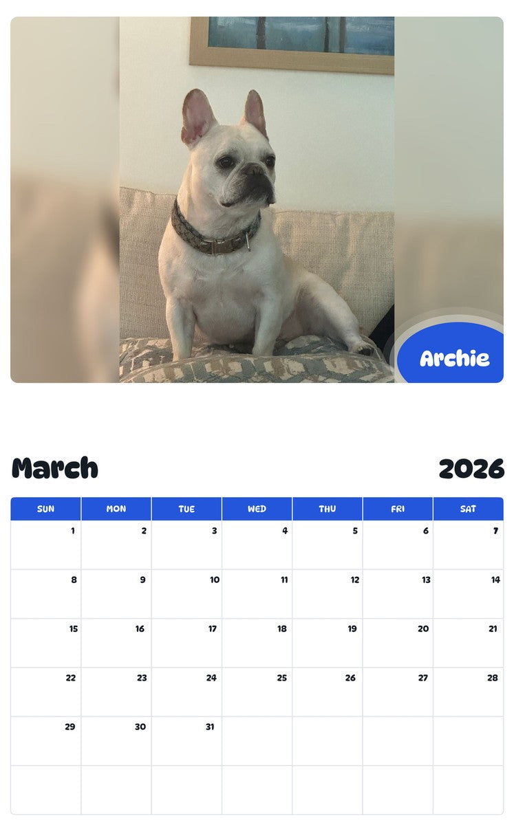 November 2025 - October 2026 Archie - Pawidols Pet Calendar