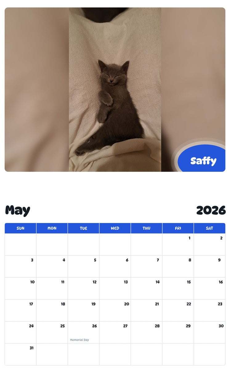 2026 - 2027 Saffy - Pawidols Pet Calendar