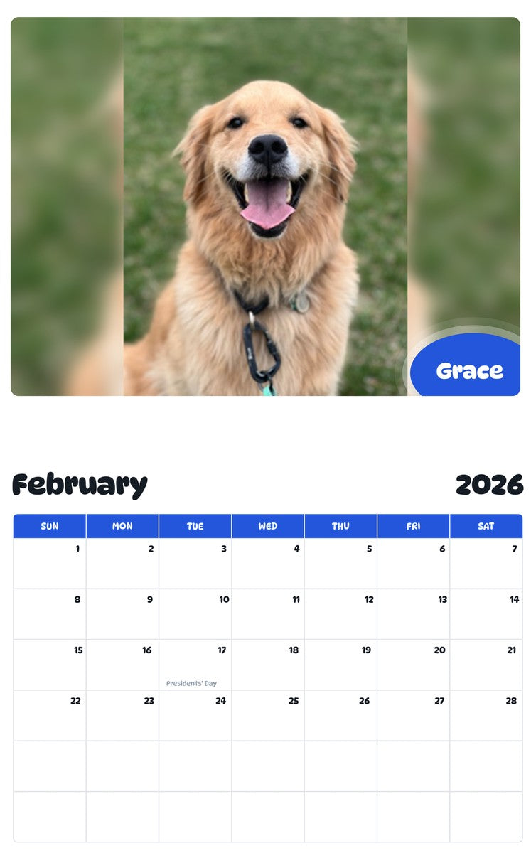 November 2025 - October 2026 Grace - Pawidols Pet Calendar