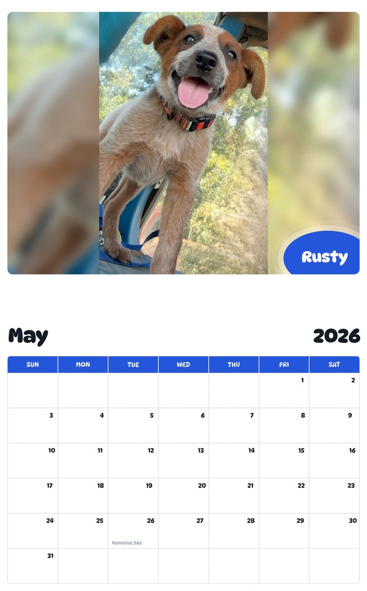 2026 - 2027 Rusty - Pawidols Pet Calendar