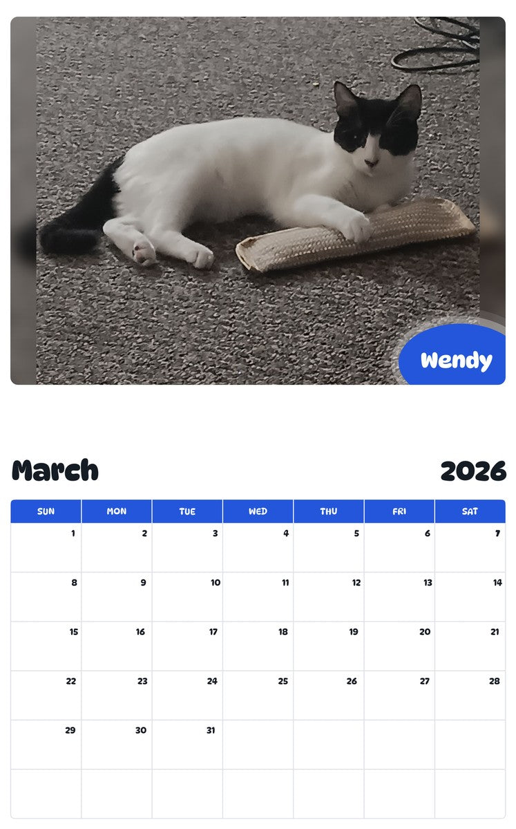 November 2025 - October 2026 Wendy - Pawidols Pet Calendar