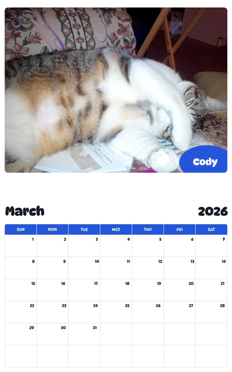 November 2025 - October 2026 Cody - Pawidols Pet Calendar