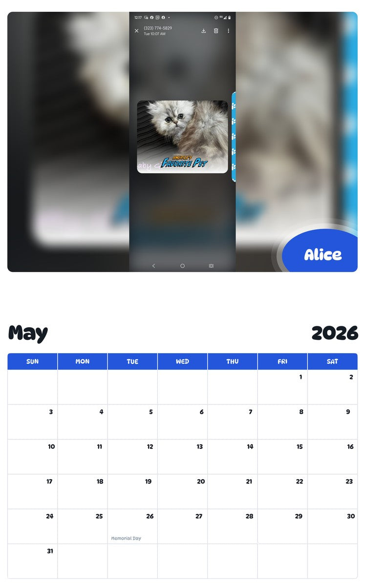 2026 - 2027 Alice - Pawidols Pet Calendar