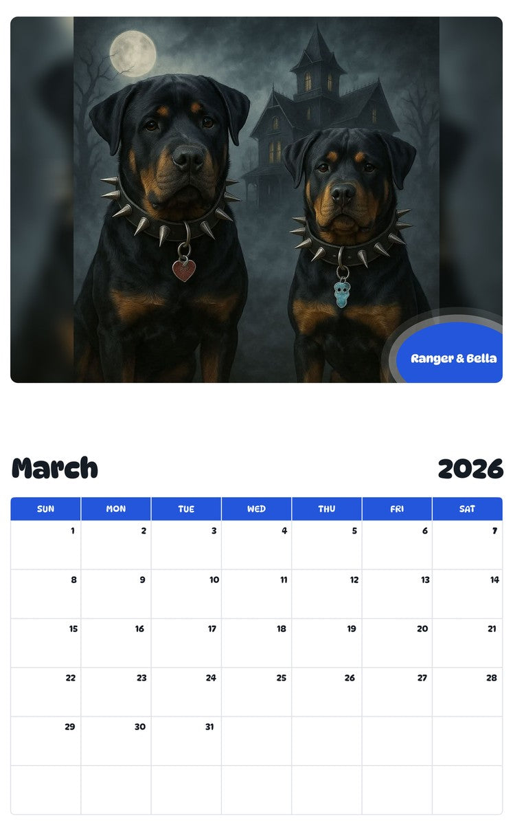 November 2025 - October 2026 Ranger & Bella - Pawidols Pet Calendar