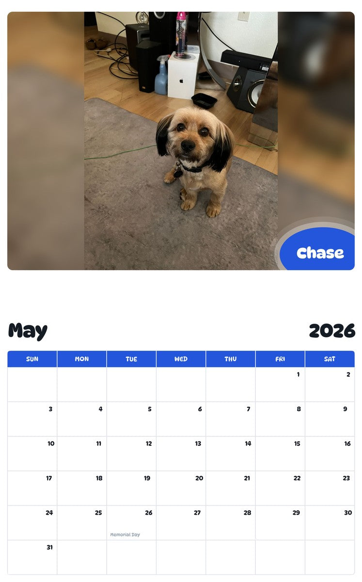 2026 - 2027 Chase - Pawidols Pet Calendar