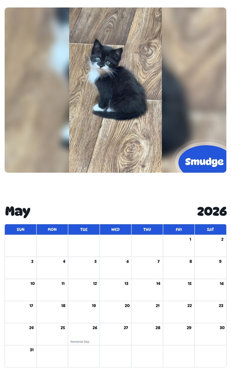 2026 - 2027 Smudge - Pawidols Pet Calendar