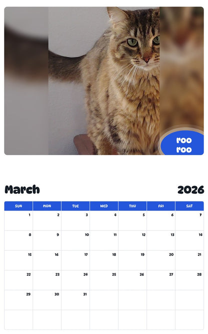 November 2025 - October 2026 roo roo - Pawidols Pet Calendar