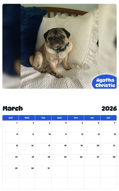 November 2025 - October 2026 Agatha Christie - Pawidols Pet Calendar