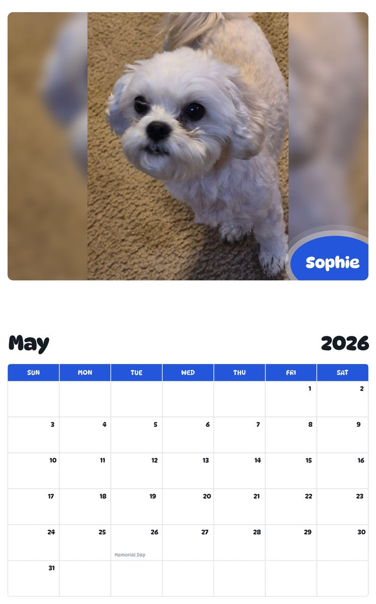 2026 - 2027 Sophie - Pawidols Pet Calendar