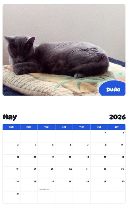 2026 - 2027 Dude - Pawidols Pet Calendar