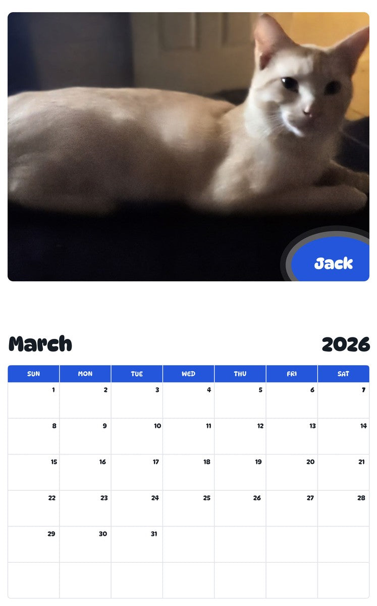 November 2025 - October 2026 Jack - Pawidols Pet Calendar