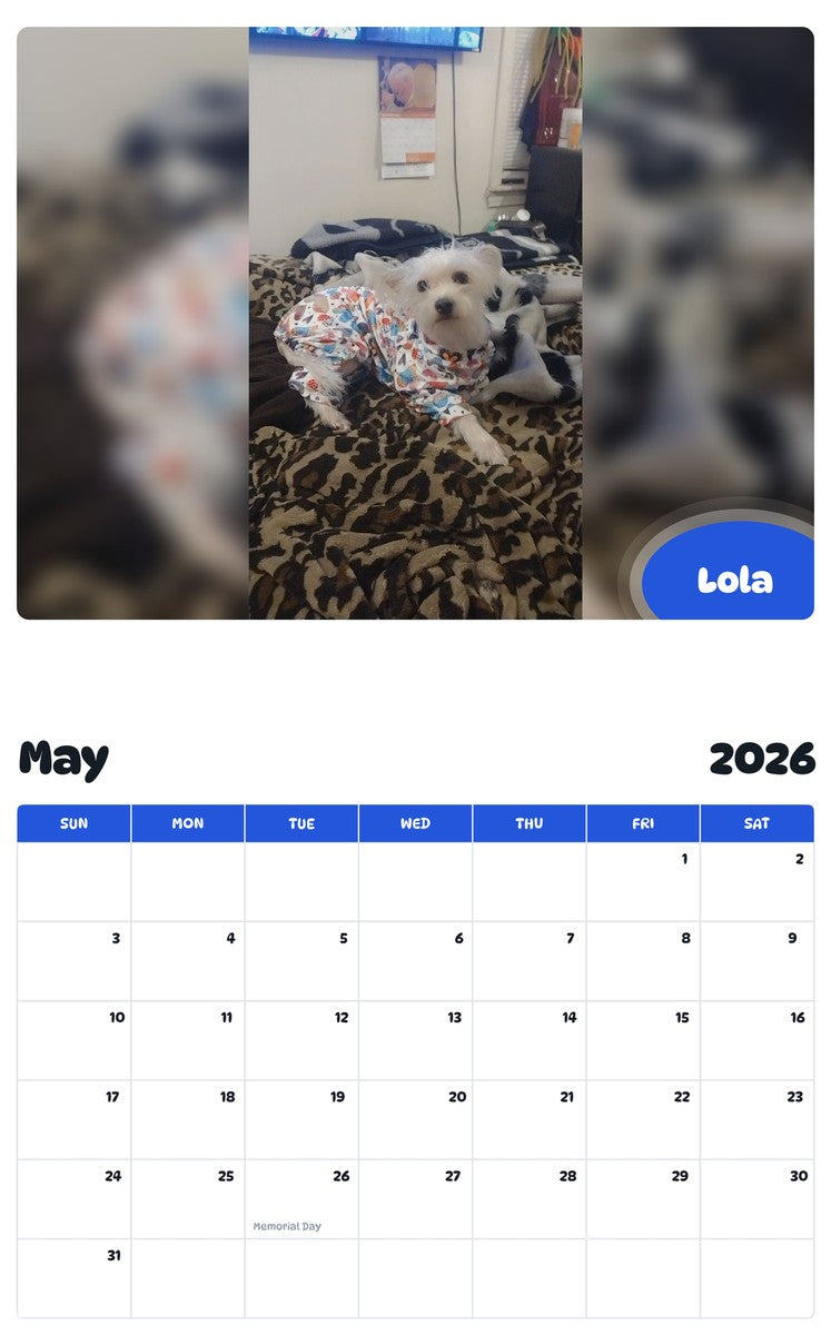 2026 - 2027 Lola - Pawidols Pet Calendar