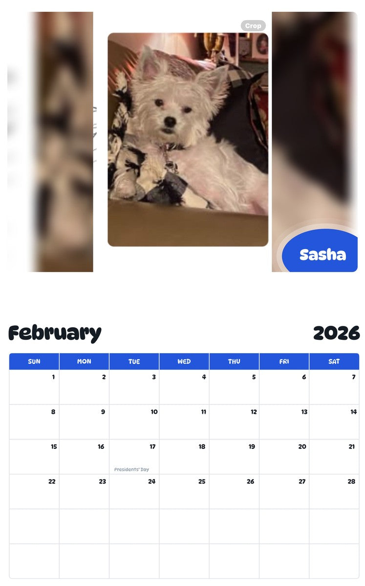 October 2025 - September 2026 Sasha - Pawidols Pet Calendar
