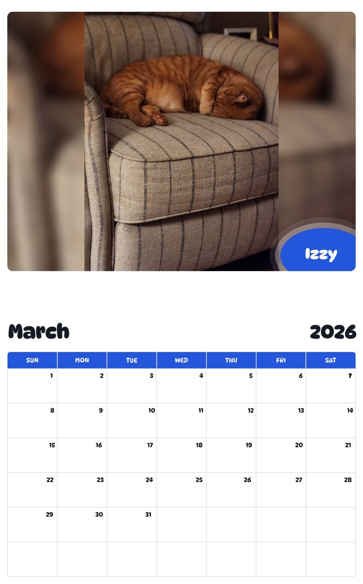 November 2025 - October 2026 Izzy - Pawidols Pet Calendar