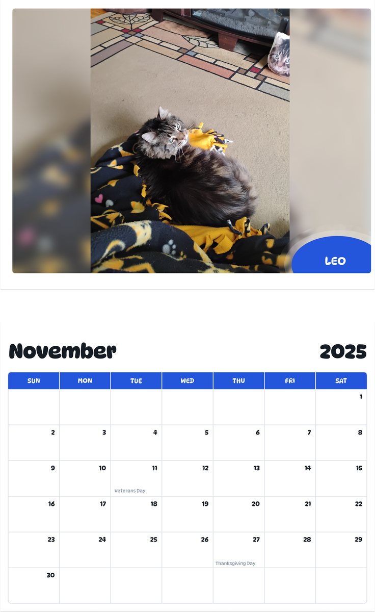 July 2025 - June 2026 Leo - Pawidols Pet Calendar