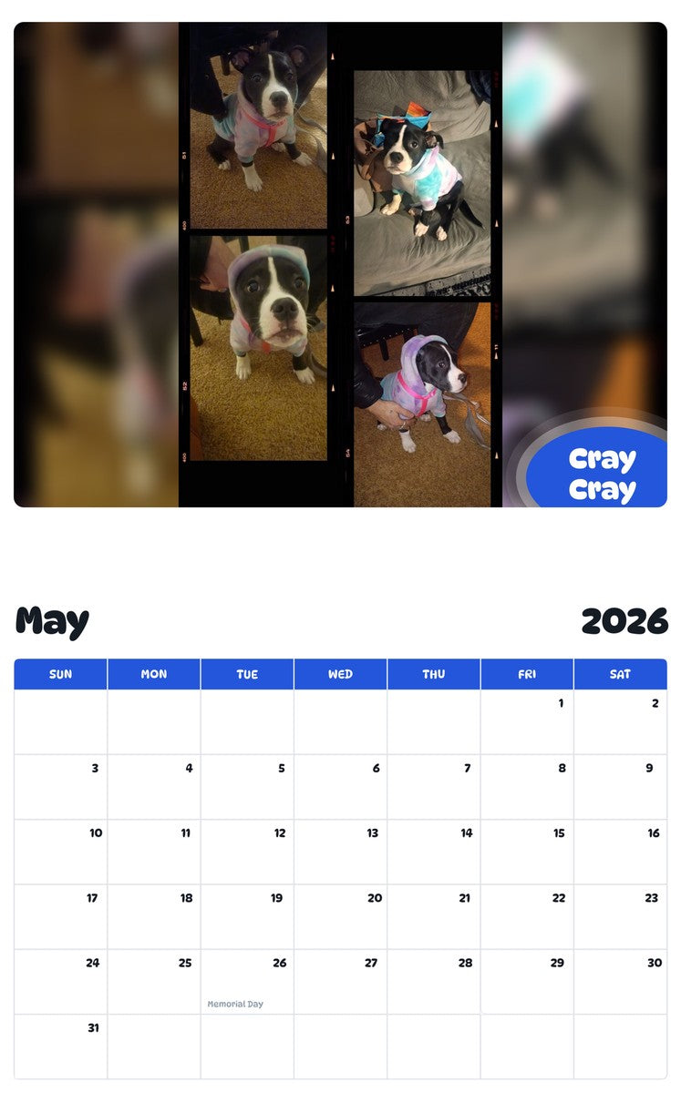 2026 - 2027 Cray Cray - Pawidols Pet Calendar