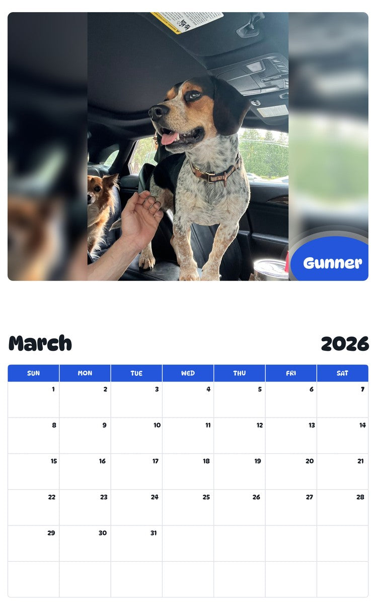 November 2025 - October 2026 Gunner - Pawidols Pet Calendar