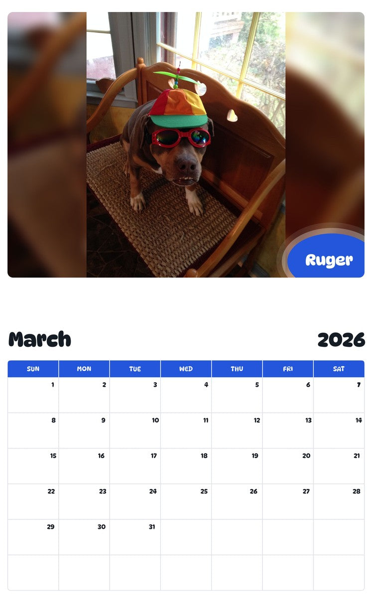 November 2025 - October 2026 Ruger - Pawidols Pet Calendar
