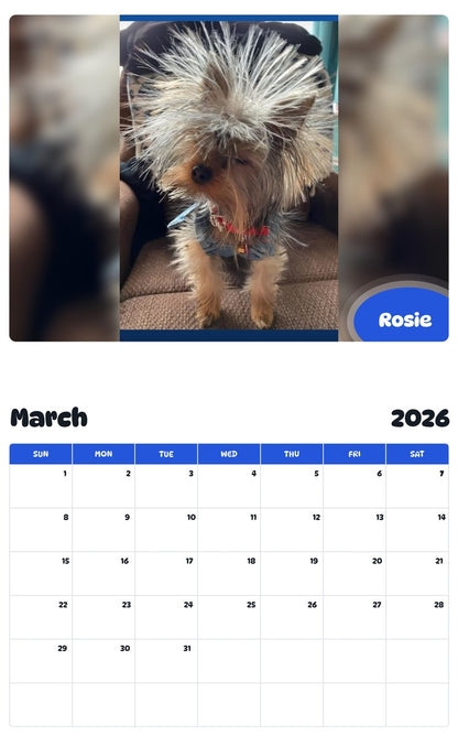 November 2025 - October 2026 Rosie - Pawidols Pet Calendar