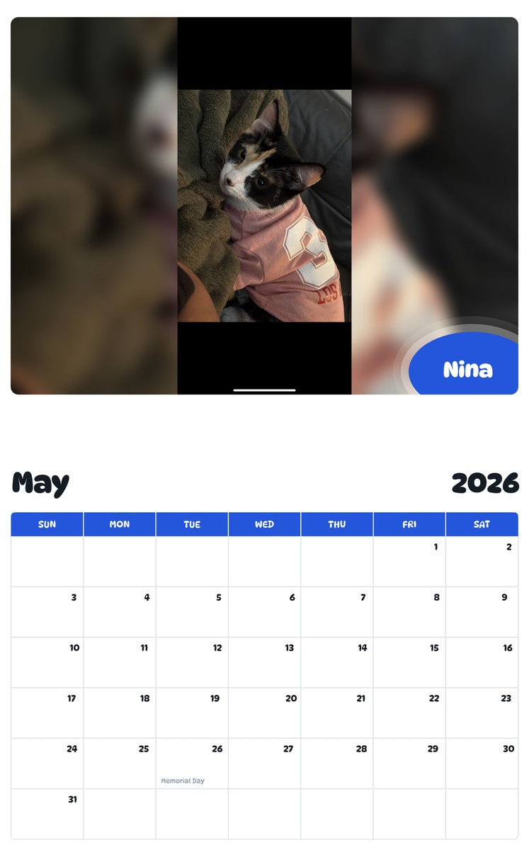 2026 - 2027 Nina - Pawidols Pet Calendar