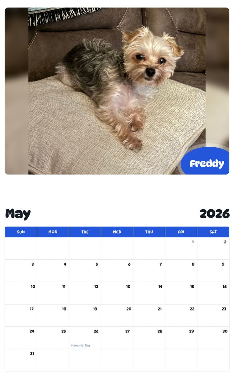 2026 - 2027 Freddy - Pawidols Pet Calendar