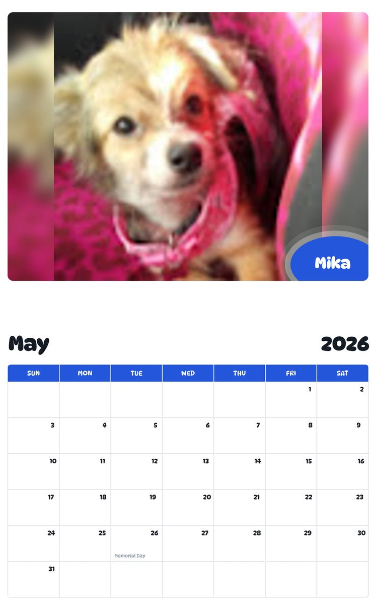 2026 - 2027 Mika - Pawidols Pet Calendar