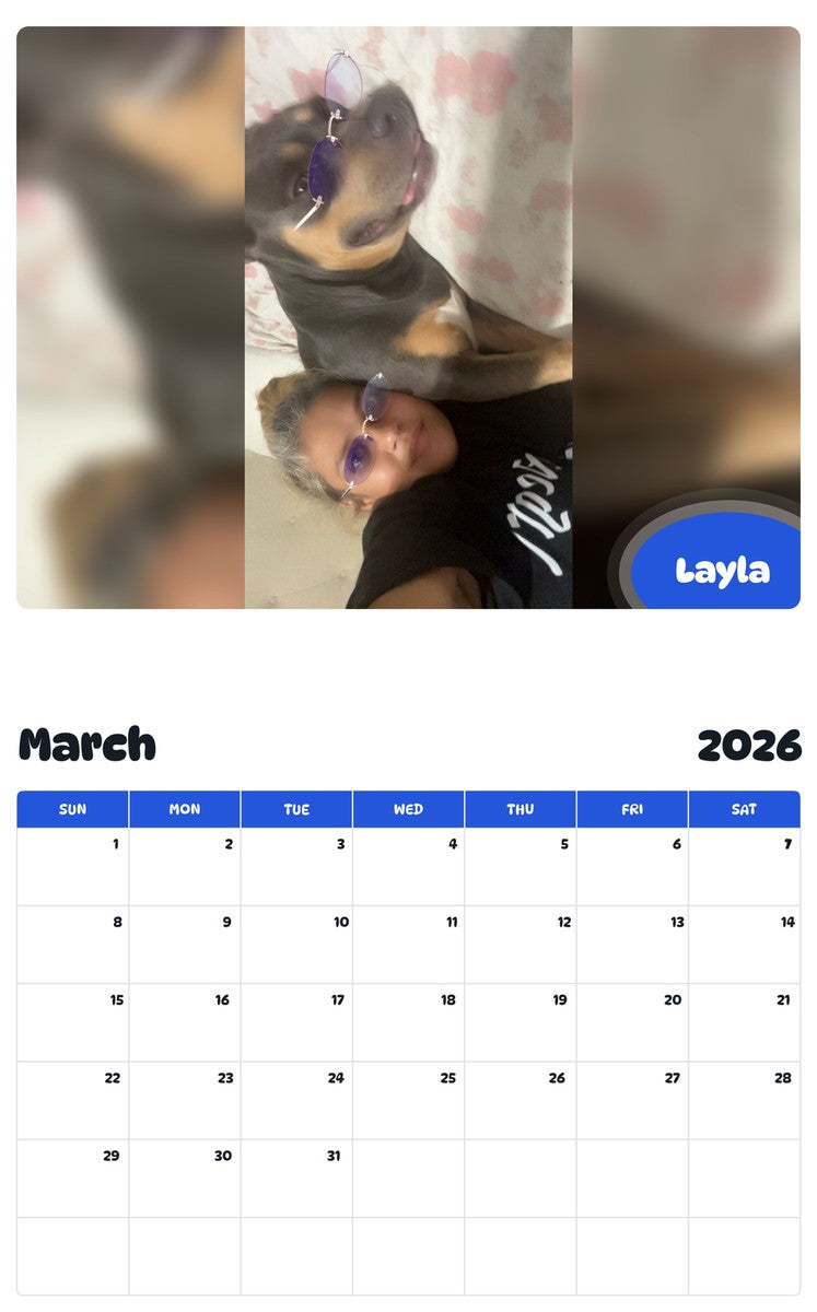 November 2025 - October 2026 Layla - Pawidols Pet Calendar