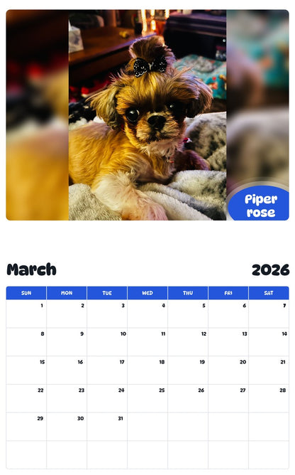 November 2025 - October 2026 Piper rose - Pawidols Pet Calendar